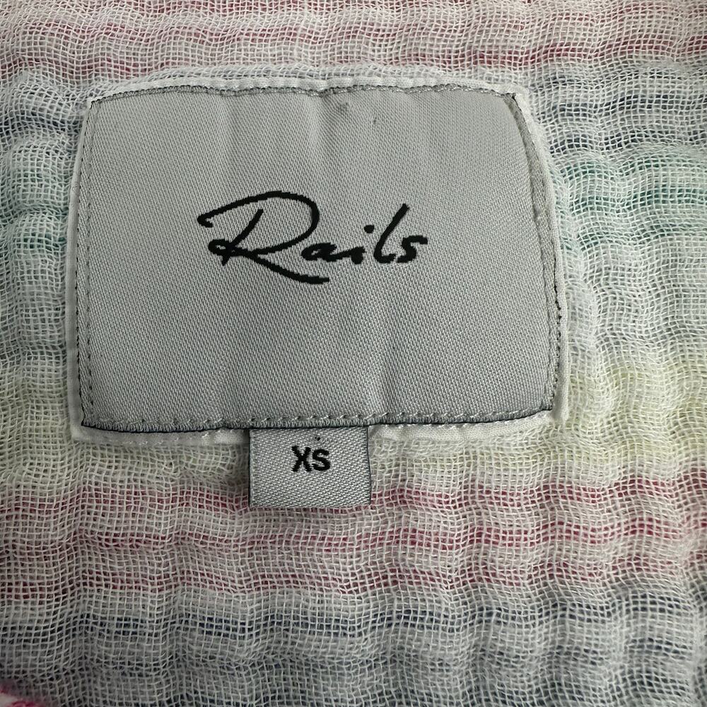 Rails Ellis Button Down Shirt Iris Stripe Size XS Rainbow Lightweight Pastel - Picture 14 of 16